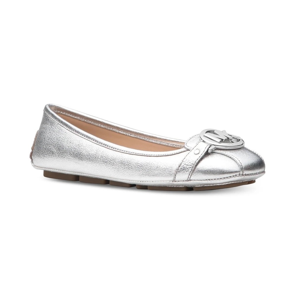 Michael Kors Fulton Metallic Faux Leather Moccasin in Silver MK Logo 6.5‎